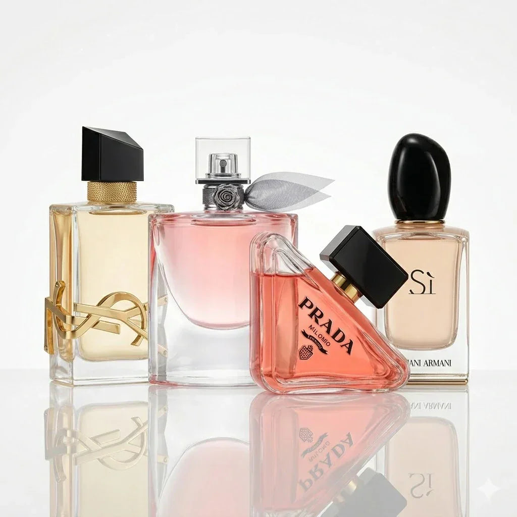 Set de 4 perfumes | YSL Libre, Lancôme La Vie Est Belle, Prada Paradoxe, Armani Sì.